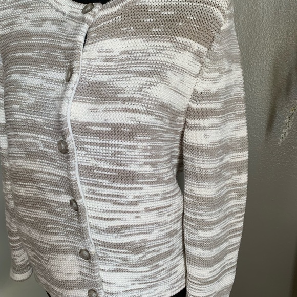 Lands’ End 💯% Cotton Women’s White Gray Button Down Cardigan Sweater Size Small - Picture 12 of 17